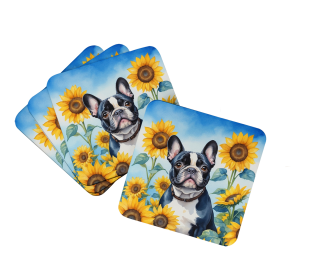 In Sunflowers Foam Coasters (Dog Breed: French Bulldog 6082, size: 3.5)