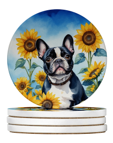 In Sunflowers Large Sandstone Coasters (Dog Breed: French Bulldog 6082)