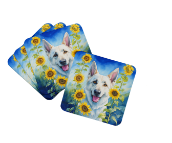 In Sunflowers Foam Coasters (Dog Breed: German Shepherd 6083, size: 3.5)