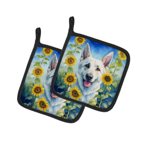 In Sunflowers Pair of Pot Holders (Design: German Shepherd 6083, size: 7.5HX7.5W)