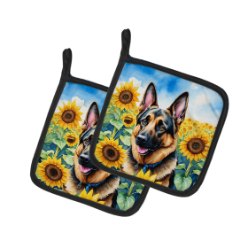 In Sunflowers Pair of Pot Holders (Design: German Shepherd 6084, size: 7.5HX7.5W)