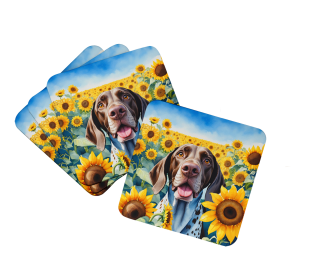 In Sunflowers Foam Coasters (Dog Breed: German Shorthaired Pointer 6085, size: 3.5)
