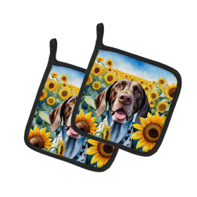 In Sunflowers Pair of Pot Holders (Design: German Shorthaired Pointer 6085, size: 7.5HX7.5W)
