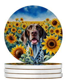 In Sunflowers Large Sandstone Coasters (Dog Breed: German Shorthaired Pointer 6085)
