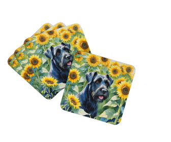 In Sunflowers Foam Coasters (Dog Breed: Giant Schnauzer 6087, size: 3.5)