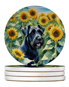 In Sunflowers Large Sandstone Coasters (Dog Breed: Giant Schnauzer 6087)
