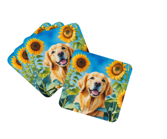 In Sunflowers Foam Coasters (Dog Breed: Golden Retriever 6088, size: 3.5)