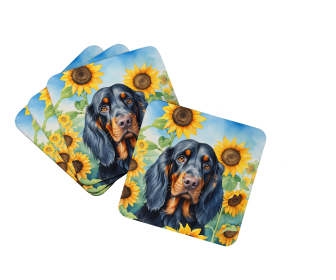 In Sunflowers Foam Coasters (Dog Breed: Gordon Setter 6090, size: 3.5)