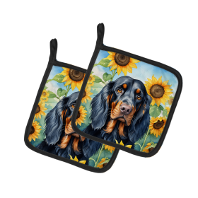 In Sunflowers Pair of Pot Holders (Design: Gordon Setter 6090, size: 7.5HX7.5W)
