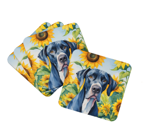 In Sunflowers Foam Coasters (Dog Breed: Great Dane 6091, size: 3.5)