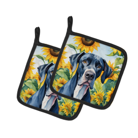 In Sunflowers Pair of Pot Holders (Design: Great Dane 6091, size: 7.5HX7.5W)