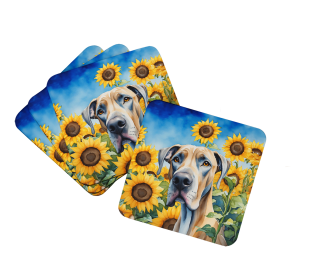 In Sunflowers Foam Coasters (Dog Breed: Great Dane 6092, size: 3.5)