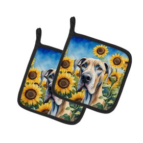 In Sunflowers Pair of Pot Holders (Design: Great Dane 6092, size: 7.5HX7.5W)