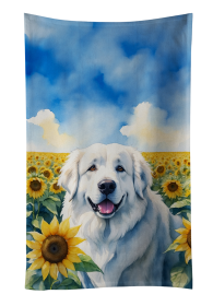In Sunflowers Kitchen Towel (Dog Breed: Great Pyrenees 6093, size: 25Hx15W)