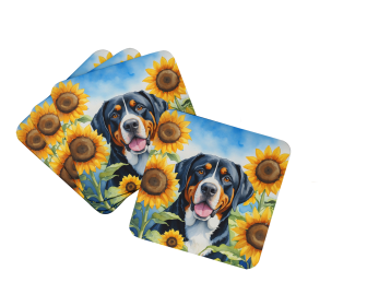 In Sunflowers Foam Coasters (Dog Breed: Greater Swiss Mountain Dog 6094, size: 3.5)