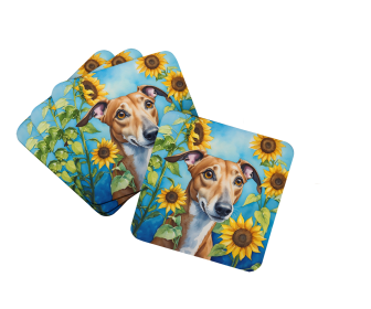 In Sunflowers Foam Coasters (Dog Breed: Greyhound 6095, size: 3.5)