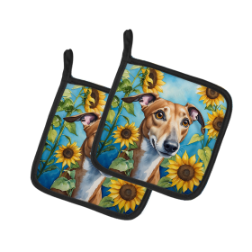 In Sunflowers Pair of Pot Holders (Design: Greyhound 6095, size: 7.5HX7.5W)