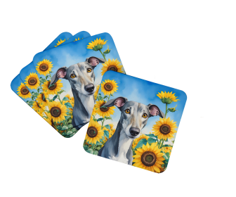 In Sunflowers Foam Coasters (Dog Breed: Greyhound 6096, size: 3.5)