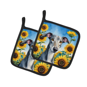 In Sunflowers Pair of Pot Holders (Design: Greyhound 6096, size: 7.5HX7.5W)