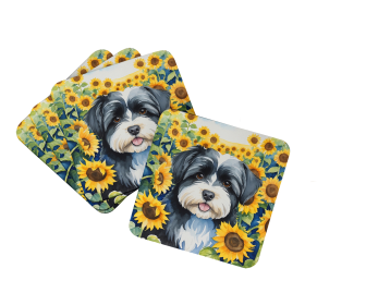 In Sunflowers Foam Coasters (Dog Breed: Havanese 6097, size: 3.5)
