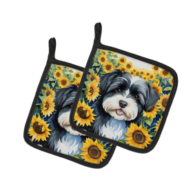 In Sunflowers Pair of Pot Holders (Design: Havanese 6097, size: 7.5HX7.5W)