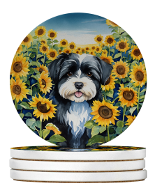 In Sunflowers Large Sandstone Coasters (Dog Breed: Havanese 6097)