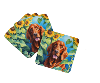 In Sunflowers Foam Coasters (Dog Breed: Irish Setter 6098, size: 3.5)