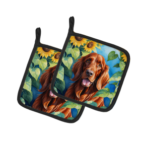 In Sunflowers Pair of Pot Holders (Design: Irish Setter 6098, size: 7.5HX7.5W)