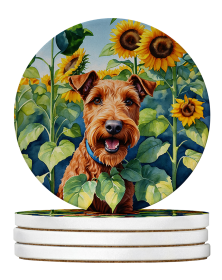 In Sunflowers Large Sandstone Coasters (Dog Breed: Irish Terrier 6099)