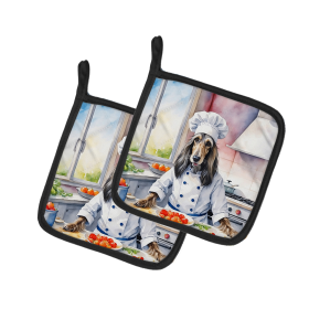 The Dog Chef Pair of Pot Holders (Design: Afghan Hound 6180, size: 7.5HX7.5W)