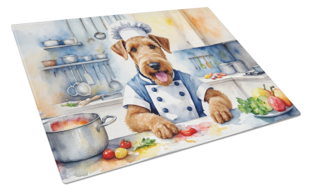 The Dog Chef Glass Cutting Board (Dog Breed: Airedale Terrier 6181, size: large)