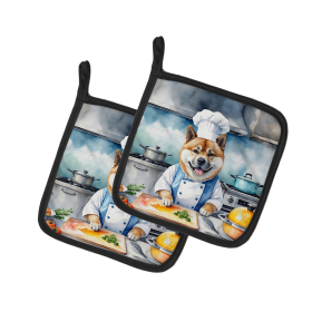 The Dog Chef Pair of Pot Holders (Design: Akita 6182, size: 7.5HX7.5W)