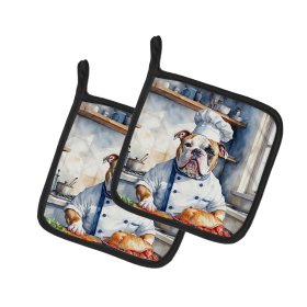 The Dog Chef Pair of Pot Holders (Design: American Bulldog 6185, size: 7.5HX7.5W)