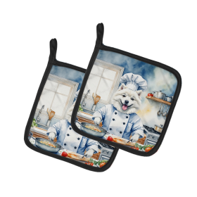 The Dog Chef Pair of Pot Holders (Design: American Eskimo 6187, size: 7.5HX7.5W)