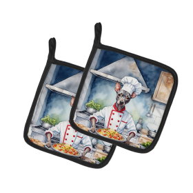 The Dog Chef Pair of Pot Holders (Design: American Hairless Terrier 6189, size: 7.5HX7.5W)