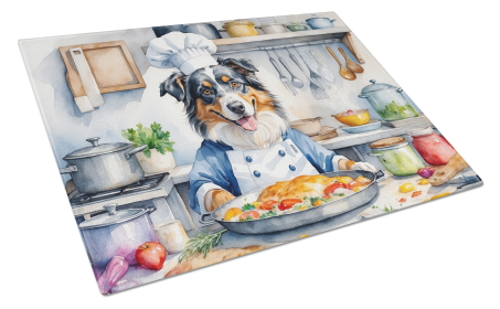 The Dog Chef Glass Cutting Board (Dog Breed: Australian Shepherd 6193, size: large)