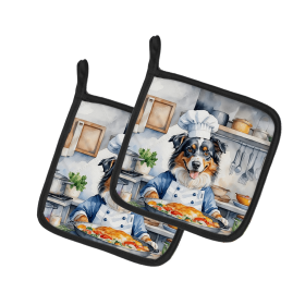 The Dog Chef Pair of Pot Holders (Design: Australian Shepherd 6193, size: 7.5HX7.5W)