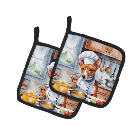The Dog Chef Pair of Pot Holders (Design: Basenji 6195, size: 7.5HX7.5W)