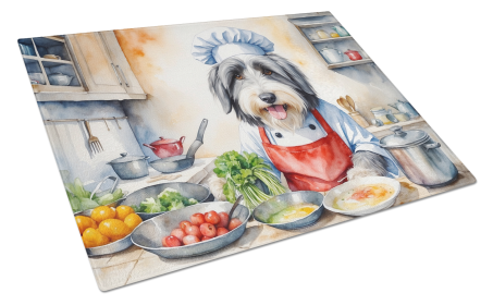 The Dog Chef Glass Cutting Board (Dog Breed: Bearded Collie 6198, size: large)