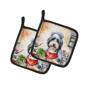 The Dog Chef Pair of Pot Holders (Design: Bearded Collie 6198, size: 7.5HX7.5W)
