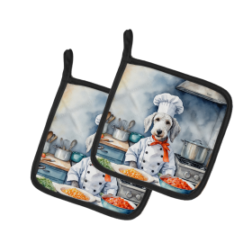 The Dog Chef Pair of Pot Holders (Design: Bedlington Terrier 6199, size: 7.5HX7.5W)