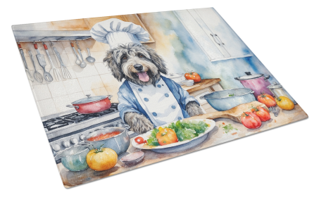 The Dog Chef Glass Cutting Board (Dog Breed: Bergamasco Sheepdog 6203, size: large)