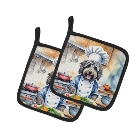 The Dog Chef Pair of Pot Holders (Design: Bergamasco Sheepdog 6203, size: 7.5HX7.5W)