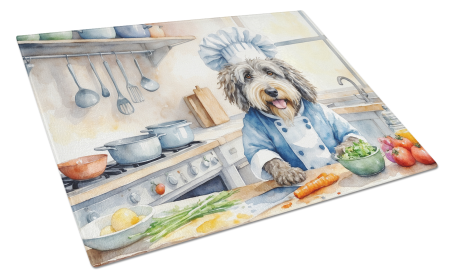 The Dog Chef Glass Cutting Board (Dog Breed: Bergamasco Sheepdog 6204, size: large)