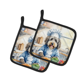 The Dog Chef Pair of Pot Holders (Design: Bergamasco Sheepdog 6204, size: 7.5HX7.5W)