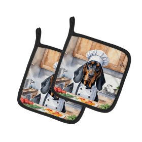 The Dog Chef Pair of Pot Holders (Design: Black and Tan Coonhound 6209, size: 7.5HX7.5W)