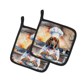 The Dog Chef Pair of Pot Holders (Design: Bloodhound 6210, size: 7.5HX7.5W)