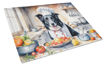 The Dog Chef Glass Cutting Board (Dog Breed: Border Collie 6212, size: large)