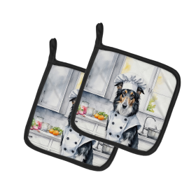 The Dog Chef Pair of Pot Holders (Design: Borzoi 6214, size: 7.5HX7.5W)