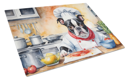 The Dog Chef Glass Cutting Board (Dog Breed: Boston Terrier 6215, size: large)